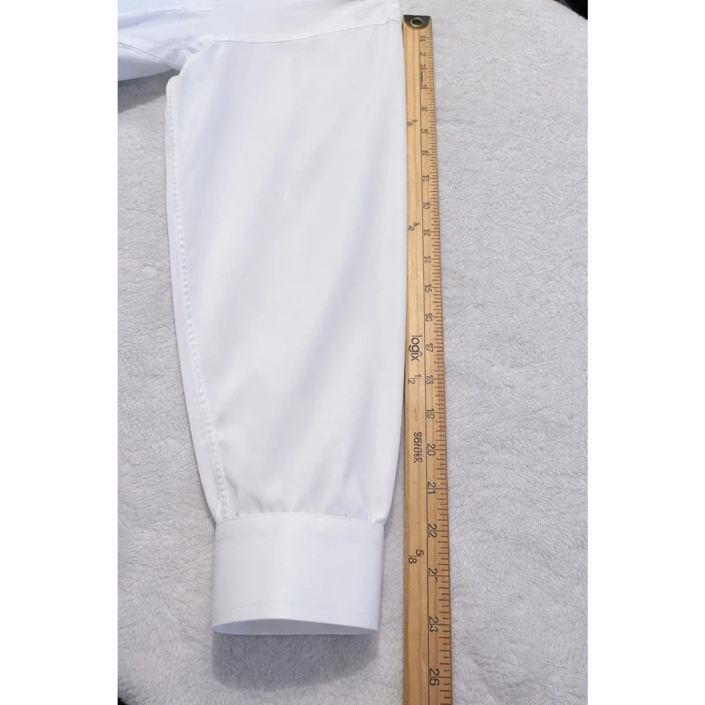 Christian Dior Mens 17x34 White Designer Dress Shirt Concealed Hidden Button - Picture 13 of 16